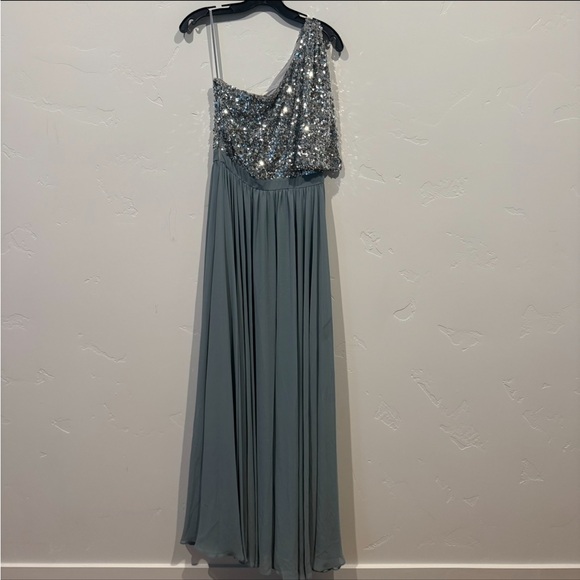 Sachin & Babi Jolie One Shoulder Sequin Gown Steel Blue - Picture 9 of 12
